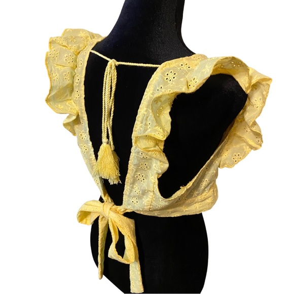 NWOT SHEIN Yellow Schiffy Ruffle Trim Knot Back Crop Top Women’s Size XL - Picture 9 of 14